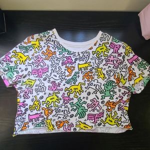 KENJI x Keith Haring Art Pattern Cropped Tee
